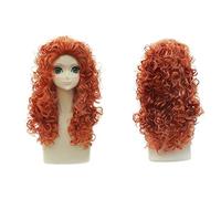 2019 fashion Movie Brave Long Curly Princess Merida Cosplay Wig for Halloween Party Role Play orange wavy Wigs hair For Women One Size merida wig PL-828