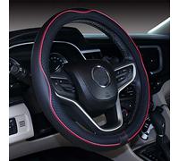 2019 New Microfiber Leather Car Extra Large 17 18 19 Inches Steering wheel Cover for Big Trucks (Black Red, 17'')