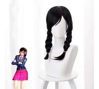 2019 OW DVA D.Va Third Anniversary Academy Skin Cosplay Wigs with 2 Pigtail Black Heorine Party Hair Props Halloween + Wig Cap Final Fantasy FF15 black