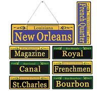 2020 Mardi Gras Decorations New Orleans Street Signs 8 Pack Ornaments - 1:1 Size Duplex Printed PVC Made Mardi Gras Party Table Decor, with Extra Metal Chain for Outdoor Carnival Hanging