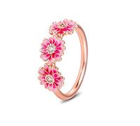 2020 Spring Pink Daisy Flower Trio Rings for Women 925 Silver DIY Fits for Original Pandora Bracelets Charm Fashion Jewelry (54#)