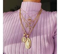 2021 Bohemian Multi-layer Pendant Necklace for Women Vintage Coco Cross Lotus Virgin Mary Collar Choker Bead Chain Jewelry -IPA0310