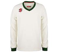 2021 GN Cricket Pro Performance Long sleeve Sweater Jumper (Small, Ivory/Green)
