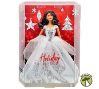 Barbie Signature 2021 Holiday Barbie Doll (12-inch Brunette Curly Hair) in Silver Gown, with Doll Stand and Certificate of Authenticity, Gift for 6 Year Olds and Up