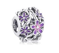 2021 Spring Purple Openwork Daisy Flower Bead 925 Silver DIY Fits for Original Pandora Bracelets Charm Fashion Jewelry