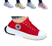 2022 Canvas Shoes Women Fashion Trainers, 2022 Spring Low Top Large Size Womens Thick Bottom Canvas Shoes, Solid Platform Low Top Lace Up Female Casual Sneakers Red