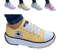 2022 Canvas Shoes Women Fashion Trainers, 2022 Spring Low Top Large Size Womens Thick Bottom Canvas Shoes, Solid Platform Low Top Lace Up Female Casual Sneakers Yellow