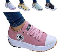 2022 Canvas Shoes Women Fashion Trainers, 2022 Spring Low Top Large Size Womens Thick Bottom Canvas Shoes, Solid Platform Low Top Lace Up Female Casual Sneakers Pink