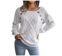 2022 Jumper for Women UK Cable Knitted Plain Batwing Sleeve Pullover Sweaters Boat Neck Casual Loose Elegant Jumpers Ladies White