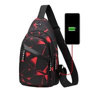 2022 Korean Version Chest Bag Men's Fashion Camouflage Men's Messenger Bag Cloth Leisure Bag Canvas Small Backpack Double Layer USB Interface Camera Shoulder Bag (Red, One Size)
