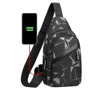 2022 Korean Version Chest Bag Men's Fashion Camouflage Men's Messenger Bag Cloth Leisure Bag Canvas Small Backpack Double Layer USB Interface Laptop Messenger & Shoulder Bags (Black, One Size)