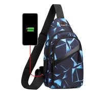 2022 Korean Version Chest Bag Men's Fashion Camouflage Men's Messenger Bag Cloth Leisure Bag Canvas Small Backpack Double Layer USB Interface Shoulder Bags (Blue, One Size)