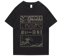 2022 Men Hip Hop Streetwear T-Shirt Japanese Kanji Cartoon Great Wave Tokyo T Shirt Harajuku Cotton Short Sleeve Tshirt Summer-Black 1,XL