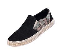 2022 Men's Spring Autumn Fisherman Casual Shoes Canvas Slip On Thick Sole Lightweight Comfortable Walking Loafers (Black, 7.5)