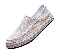 2022 Men's Spring Autumn Fisherman Casual Shoes Canvas Slip On Thick Sole Lightweight Comfortable Walking Loafers (Beige, 7.5)