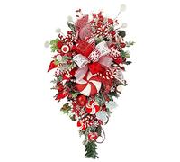 2022 New Inch Red Candy Cane Bow Ornament Christmas Wreath, Christmas Artificial Garland with Foam Candy,Pendant for Holiday Wall Front Door Wall Hanging Decor (1pc)
