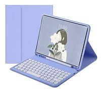 2022 New iPad 10th Gen 10.9" Keyboard Case Cute Round Key Color Keyboard Wireless Detachable BT Keyboard Cover for iPad 10 10.9-inch (Purple)