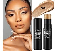 2022 New Upgrade Cream Highlighter Stick with Brush, Waterproof & Long-lasting Contour Highlighter Makeup Stick, Professional Blends Easily Face Body Shimmer Creamy Pen Brightens All Skin Tones,Bronze