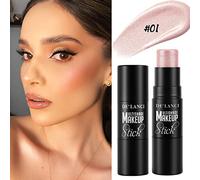 2022 New Upgrade Cream Highlighter Stick with Brush, Waterproof & Long-lasting Contour Highlighter Makeup Stick, Professional Blends Easily Face Body Shimmer Creamy Pen Brightens All Skin Tones, Elf