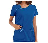 2022 New Women's T-Shirt Short Sleeve Summer Tops with Pockets Tunic Uniform for Women UK Beauty Hairdressing Massage Therapist Spa Health Work Protective Clothing Tops A Blue