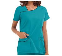 2022 New Women's T-Shirt Short Sleeve Summer Tops with Pockets Tunic Uniform for Women UK Beauty Hairdressing Massage Therapist Spa Health Work Protective Clothing Tops A Green