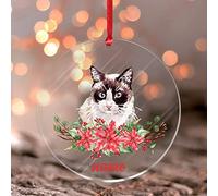 2022 Personalized Cat Christmas Ornaments Pet Portrait Name Gift Round Christmas Tree Ornament Funny Cat Owner Gifts Acrylic Elegant Christmas Bauble for Christmas Festive Holidays Home Decor