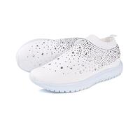 2022 Women's Flying Woven Air Cushion Crystal Sneakers, Breathable Orthopedic Slip On Walking Shoes with Arch Support, Shock Absorbing Running Air Trainers with Rhinestone Glitt(Size:35EU,Color:white)