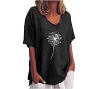 2022 Women's Tops and Blouses Casual Summer Tops Leisure T-Shirt Puff Sleeve Animal Print Button Down Round Neck Casual Loose Summer Tee Top Blouse Tunic Ladies Black L