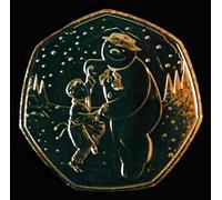 2023 24k Gold Plated Christmas "The Snowman And James" Brilliant Uncirculated 50p Coin with Airtite Capsule