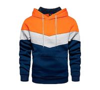 2023 Autumn And Winter Street Casual Sports Sweater Loose Side Seam Pocket Pocket Color Matching Youth Hooded Sweater Men's Fleece Hoodie (Orange, XXXXXL)