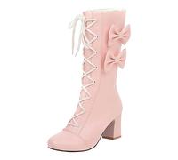 2023 Autumn Winter Korean Women Mid Calf Boots Chunky Heel High Heel Student Fashion Bowknot Design Comfortable Stylish Footwear (6)