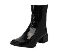 2023 Autumn Winter Korean Women's Ankle Boots PU Leather Square Toe Thick Heel Back Zipper Stylish Casual Footwear Comfortable Durable Fashion Shoes (Black, 5.5)
