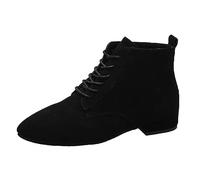 2023 Autumn Winter Women's Ankle Boots European Style Suede Pointed Toe Low Heel Lace Up Fashion Boots Comfortable Thick Sole Casual Dress Boots (Black, 7)