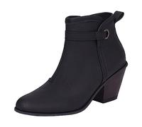 2023 Autumn Winter Women's Western Ankle Boots Pointed Toe High Heel Side Zipper Belt Buckle Stylish Fashion Footwear (Black, 4.5)