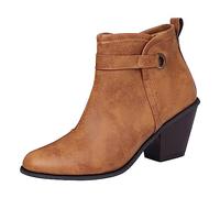 2023 Autumn Winter Women's Western Ankle Boots Side Zipper Pointed Toe High Heel Belt Buckle Fashion Short Boots (Yellow, 5)