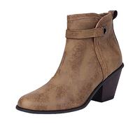 2023 Autumn Winter Women's Western Ankle Boots Side Zipper Pointed Toe High Heel Belt Buckle Fashion Short Boots (Khaki, 5)