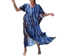 2023 Beach Blouse Quick Drying Dyeing Loose Size Holiday Gown Beach Skirt Bikini Shirt 1D02 Swim Suit Cover up (Dark Blue, One Size)