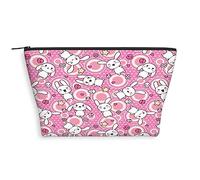 2023 Cartoon Animals Print,Trapezoid Cosmetic Bag for Women,Cute Rabbits Bunnies Print,Roomy Makeup Bags Travel Water Resistant Toiletry Bag Accessories Organizer,White Pink