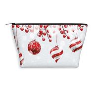 2023 Christmas Print,Trapezoid Cosmetic Bag for Women,Traditional Design Berry Branches with Snow,Roomy Makeup Bags Travel Water Resistant Toiletry Bag Accessories Organizer,Red White