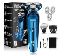 2023 Electric Razor for Men,Electric Shaver for Men, 5 in 1 Waterproof Rotary Men's Face Shaver Cordless Face Razor USB Rechargeable for Shaving Ideas Gift for Dad Husband (Blue Shaver+Head)