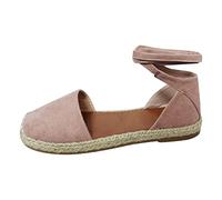 2023 Espadrilles Sandals Shoes,Closed Toe Espadrilles Tie Up Sandals Flat Sandals Fashion Flat Shoe with Ankle Wrap Strap 7.5 Pink