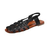 2023 Foreign Trade Europe America Large Size A Line Woven Hollow Open Toe Women's Outwear Sandals, black, 8.5 UK