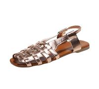 2023 Foreign Trade Europe America Large Size A Line Woven Hollow Open Toe Women's Outwear Sandals, gold, 9 UK