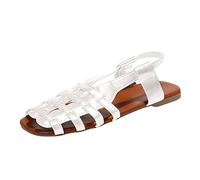 2023 Foreign Trade Europe America Large Size A Line Woven Hollow Open Toe Women's Outwear Sandals, White, 8.5 UK