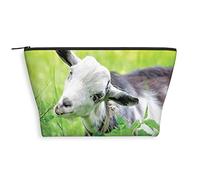 2023 Goat,Trapezoid Cosmetic Bag for Women,Goat on The Grass,Roomy Makeup Bags Travel Water Resistant Toiletry Bag Accessories Organizer,White Green