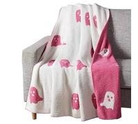 2023 Halloween Plush Throw Blankets | Halloween Ghost Throw Blanket | Super Soft Plush Blanket | Cartoon Ghost Pink White Flannel Blanket | Reversible Hotpink Blankets For Bedroom Bed Living Room Sofa