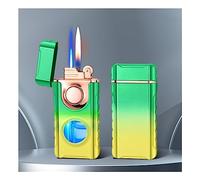 2023 Magic Dual Flame Lighter, Double fire Gas Lighter Grinding Wheel Lighter, Creative Windproof Torch Lighter, Double Fire Windproof Lighter Torch, Gift for Men (Green)