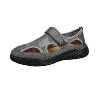 2023 Men's Summer Breathable Versatile Trend Outdoor Handmade Large Beach Shoes Hollow Mesh Sandals, gray, 8 UK