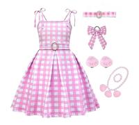 2023 Movie Cosplay Dresses Doll Narbie Costume Pink Dress Toddler Margot Robbie Girls Outfit for Kids Halloween Cos Carnival Dress Up & bow ear pendants set Gift (9-10 Years, pink 1)