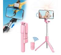 2023 New 6 In 1 Wireless Bluetooth Selfie Stick, Real-Time Wireless Bluetooth Selfie Stick Tripod Remote for iPhone14 13 12 11 Pro Max Smartphone (Pink)